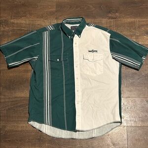 Vintage Wrangler Green and Cream Casual Button Down Shirt